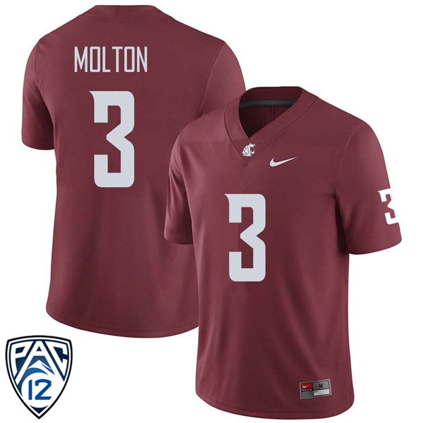 Men #3 Darrien Molton Washington State Cougars College Football Jerseys Sale-Crimson